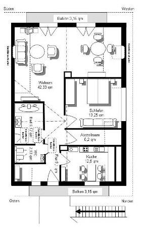 Grundriss: Ferienwohnungs-Suite Panoramablick | Klick vergrert den Raumplan