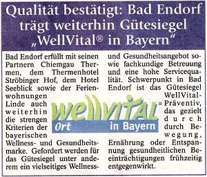 Bad Endorf trägt weiterhin Gütesiegel "Wellvital in Bayern"